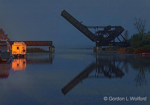 Scherzer Rolling Lift Bridge_22817.jpg - A type of Bascule BridgeRideau Canal Waterway photographed at first light at Smiths Falls, Ontario, Canada.
